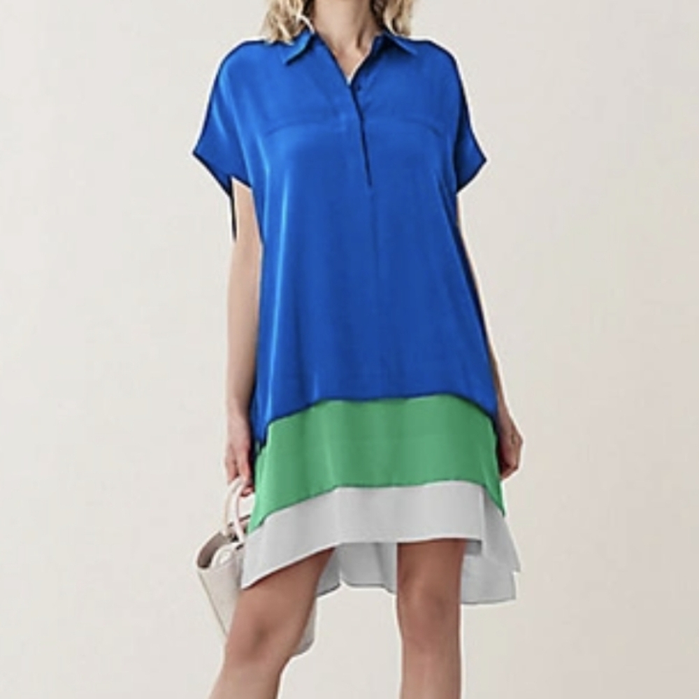 Diane Von Furstenberg Hatsu Colorblock Layered Silk Dress M/L